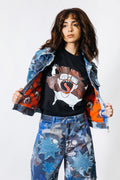 OVERSIZED DENIM JAS MET PATCHWORKPRINT
